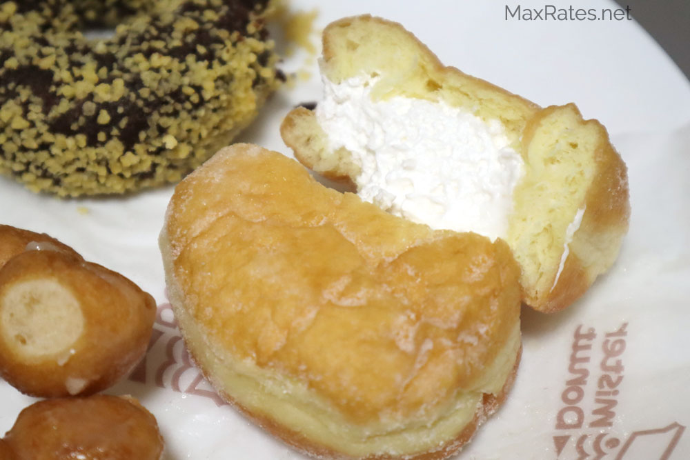 A cross-section of the Angel Cream doughnut from Mister Donut.