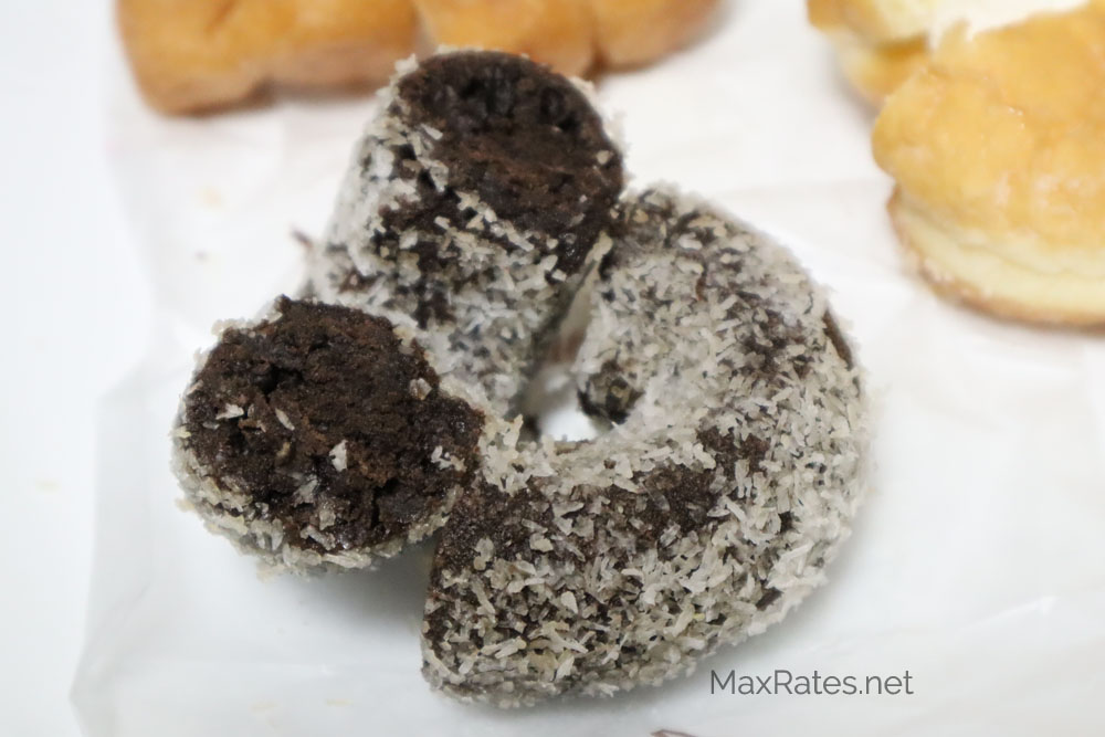 Cross-section of the Coconut Chocolate doughnut from Mister Donut.